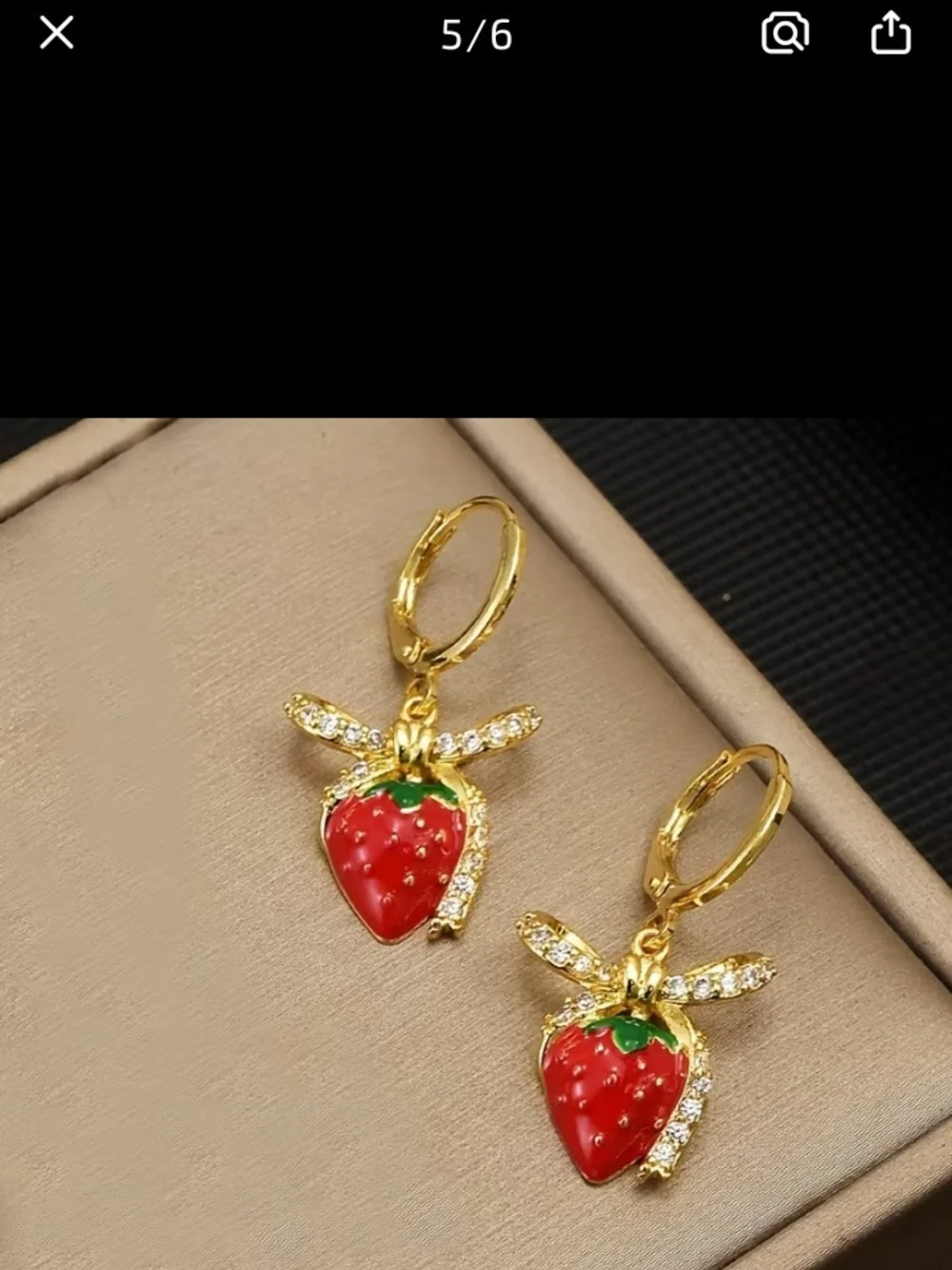 Gold Plated Strawberry Necklace & Earring Set - Red